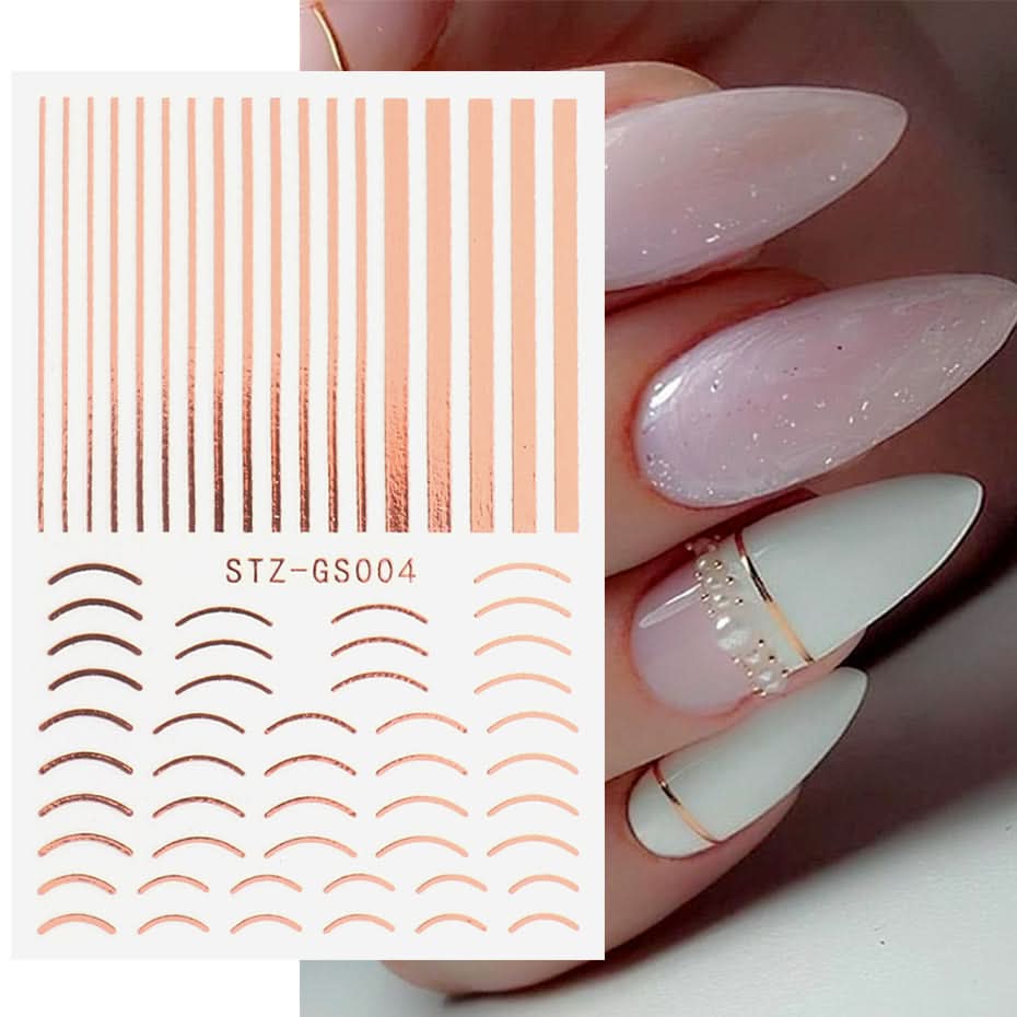 Rose Gold & Silver 3D Nail Stickers – Half-Moon Totem Design
