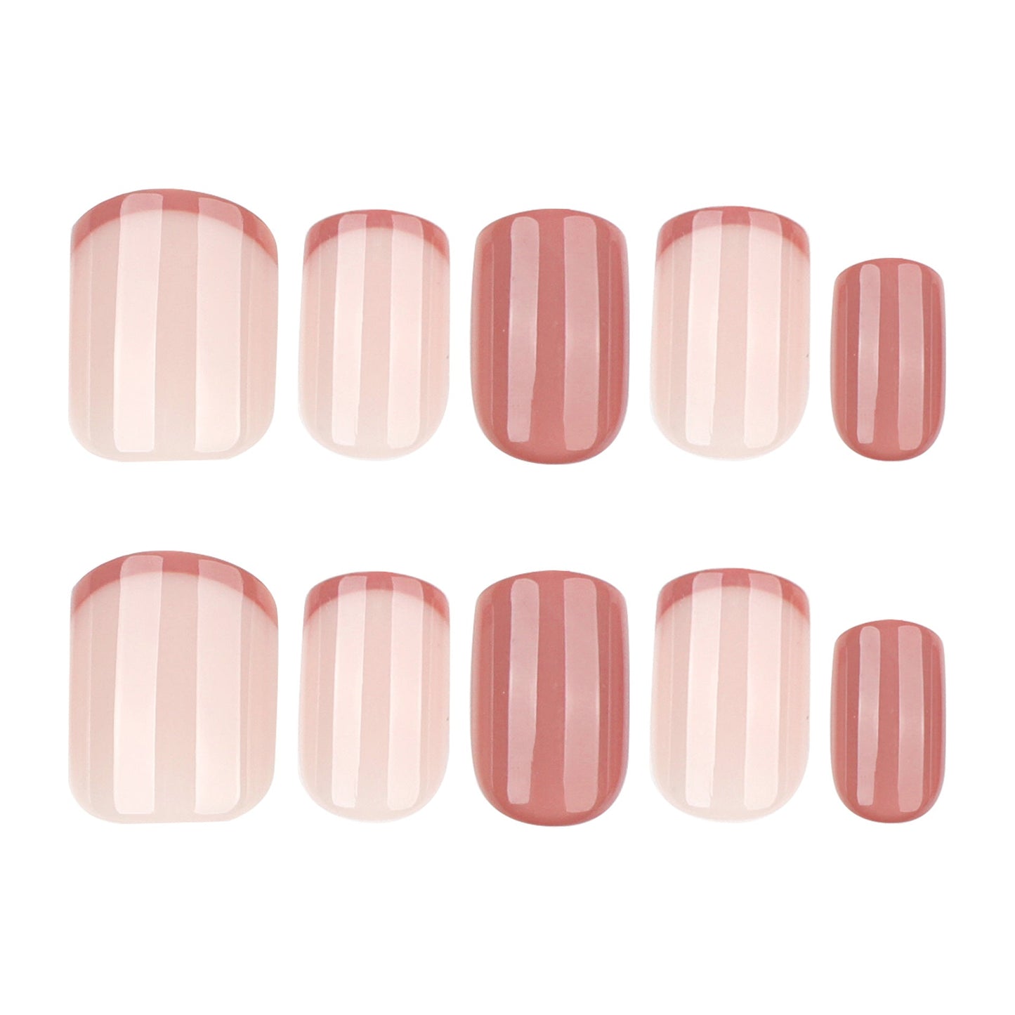 Glossy French Tip Press-On Nails – Short Square Nude & Mauve