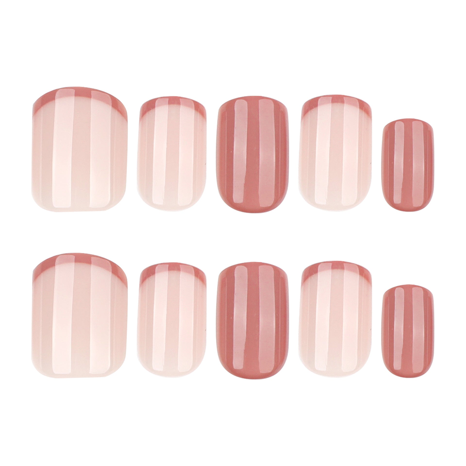 Glossy French Tip Press-On Nails – Short Square Nude & Mauve