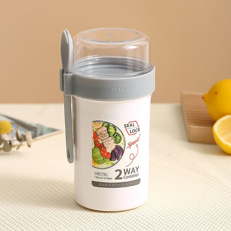 Double-Layer Yogurt & Salad Cup – Portable Breakfast Container with Fork