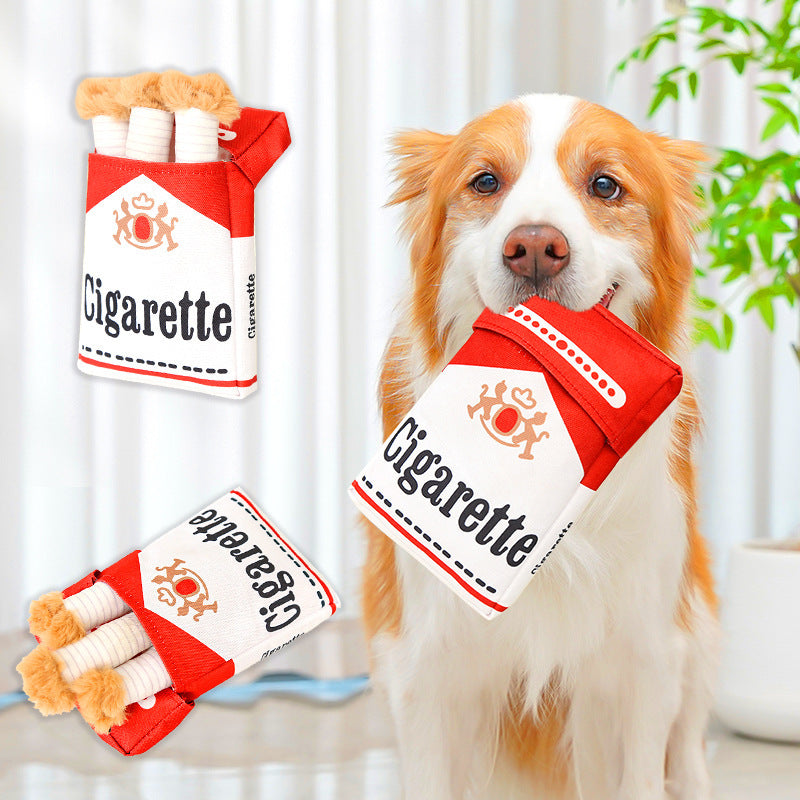 Plush Dog Chew Toy Set – Squeaky Cigarette Box Design, Sound-Making Pet Toys