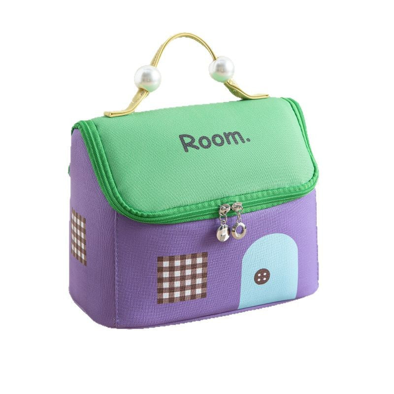 Cute House Cosmetic Bag – Large Capacity Travel Makeup Organizer with Wide Opening