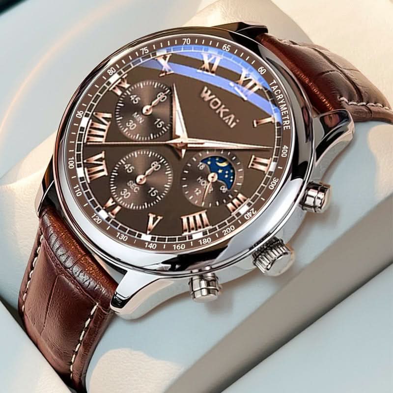 1 pc. Men's Quartz Business Watch with Leather Strap - Brown