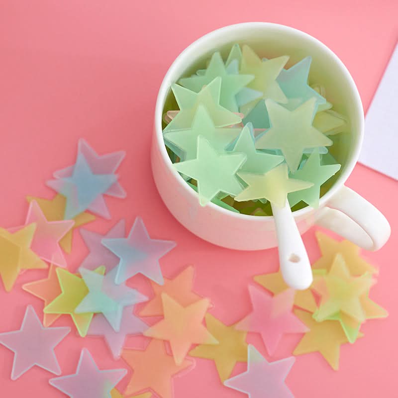 Pack of 50 3D Luminous Star Stickers, Fluorescent Wall Décor