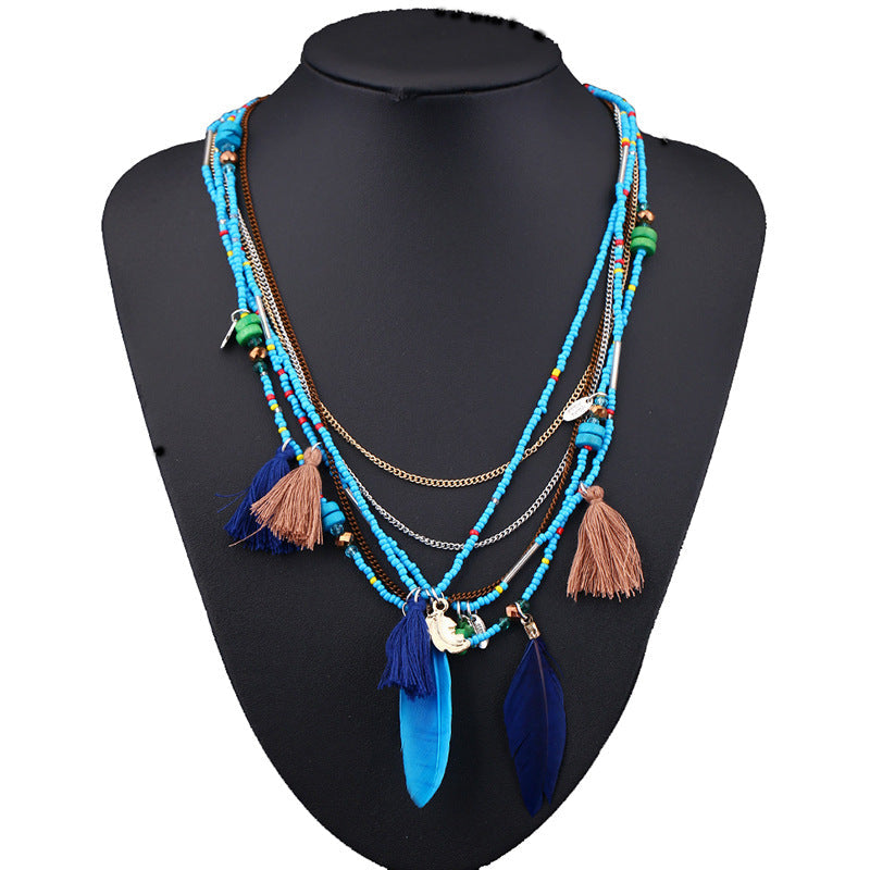 Bohemian Multi-Layer Beaded Tassel Necklace for Women – Handmade Resin Jewelry