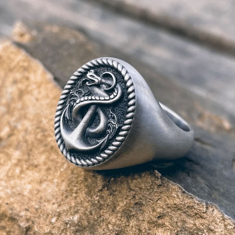 Vintage Cobra Anchor Ring for Men – Seiko Design, Copper, Punk Rock Biker Style