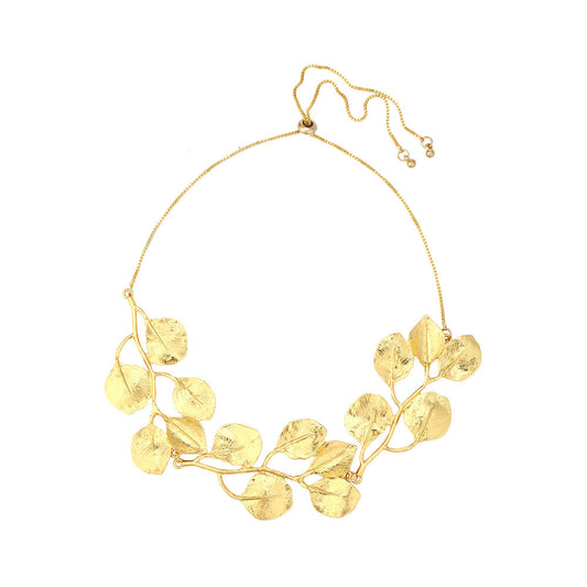 Gold Leaf Statement Necklace – Elegant Alloy Pendant Jewelry for Women