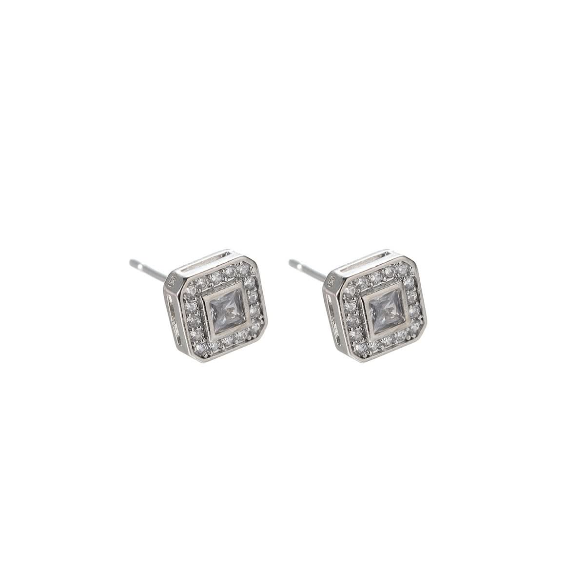Unisex Silver Zircon Earrings – Titanium Steel Geometric Earrings