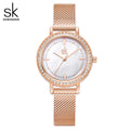 SK Women’s Quartz Watch – Diamond Accent Mesh Strap, 30M Waterproof Business Style