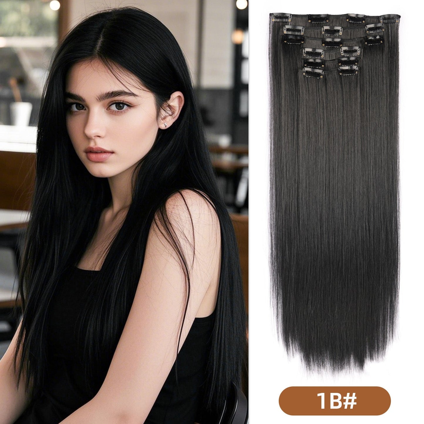 6-Piece Clip-In Straight Hair Extensions – Long Synthetic Fiber Wig Set for Women - 22 inches