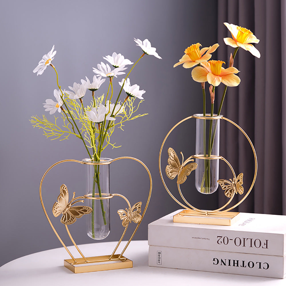 Gold Butterfly Flower Vase – European-Style Faux Flower Arrangement