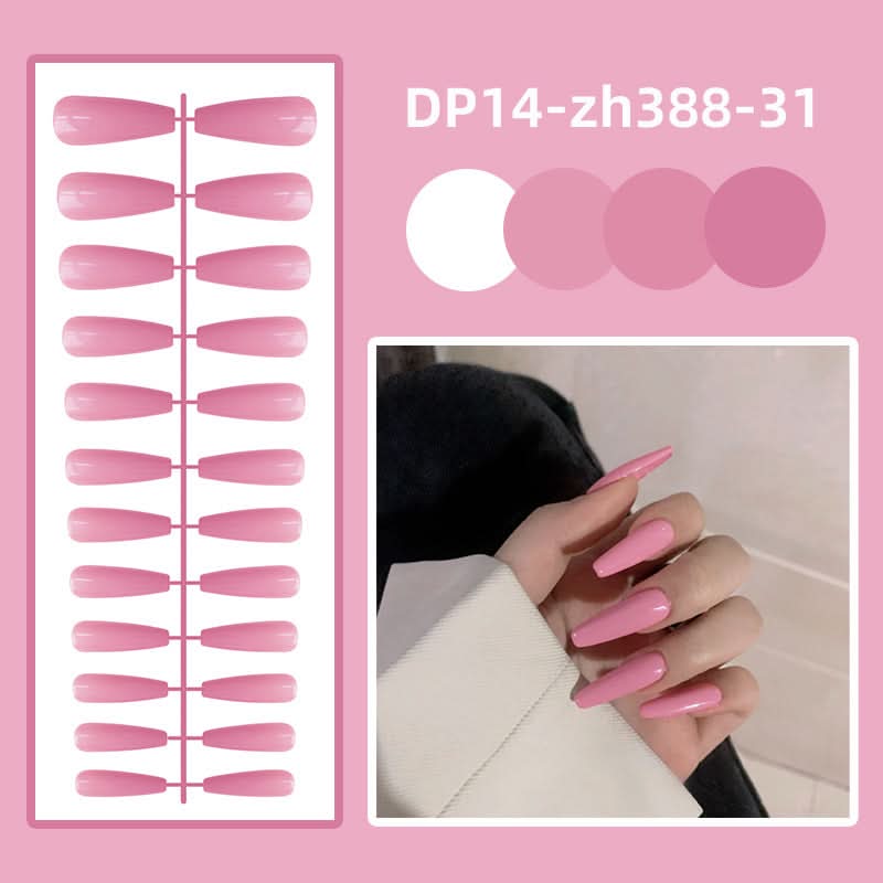 Long Ballet Shiny Trapezoidal Nail Stickers – 24-Piece Solid Color Set