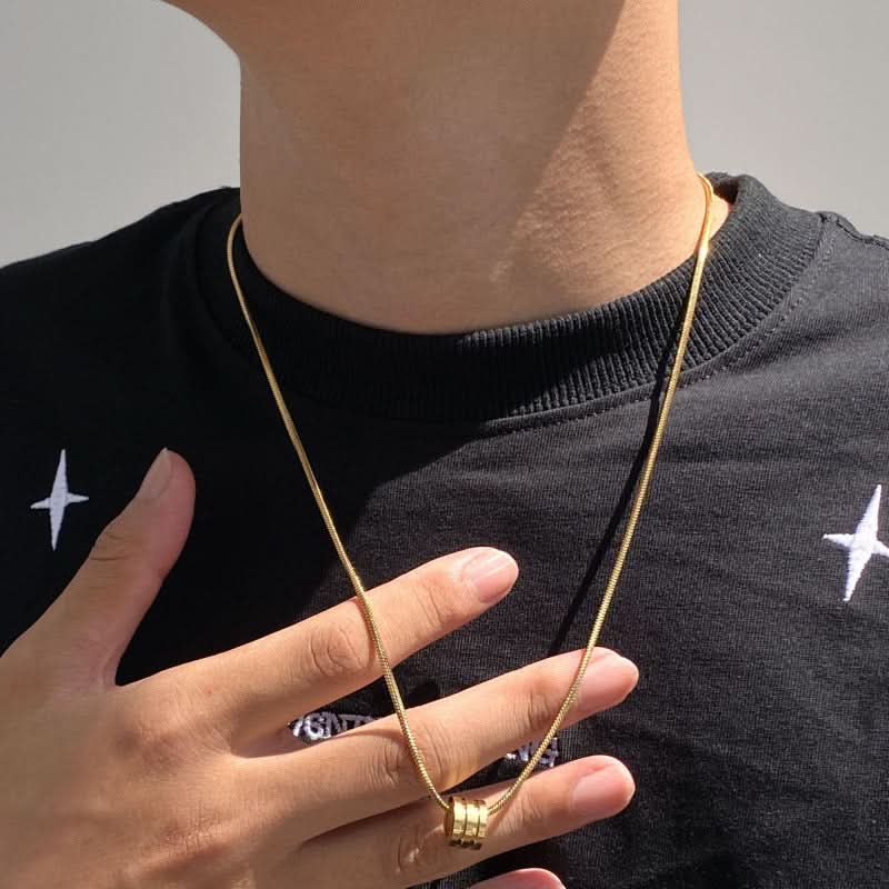 Men's Gold Titanium Steel Snake Bone Pendant Necklace