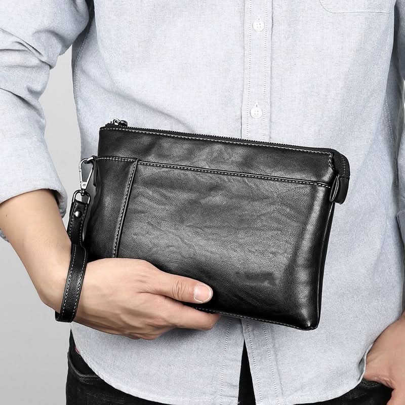 Men's Classic PU Leather Clutch Bag – Mobile Phone Bag with Zipper Closure