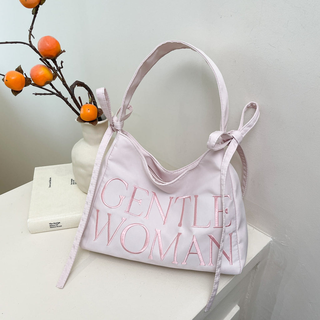 Nylon Bow Underarm Bag – Candy Color Shoulder Handbag with Letter Design