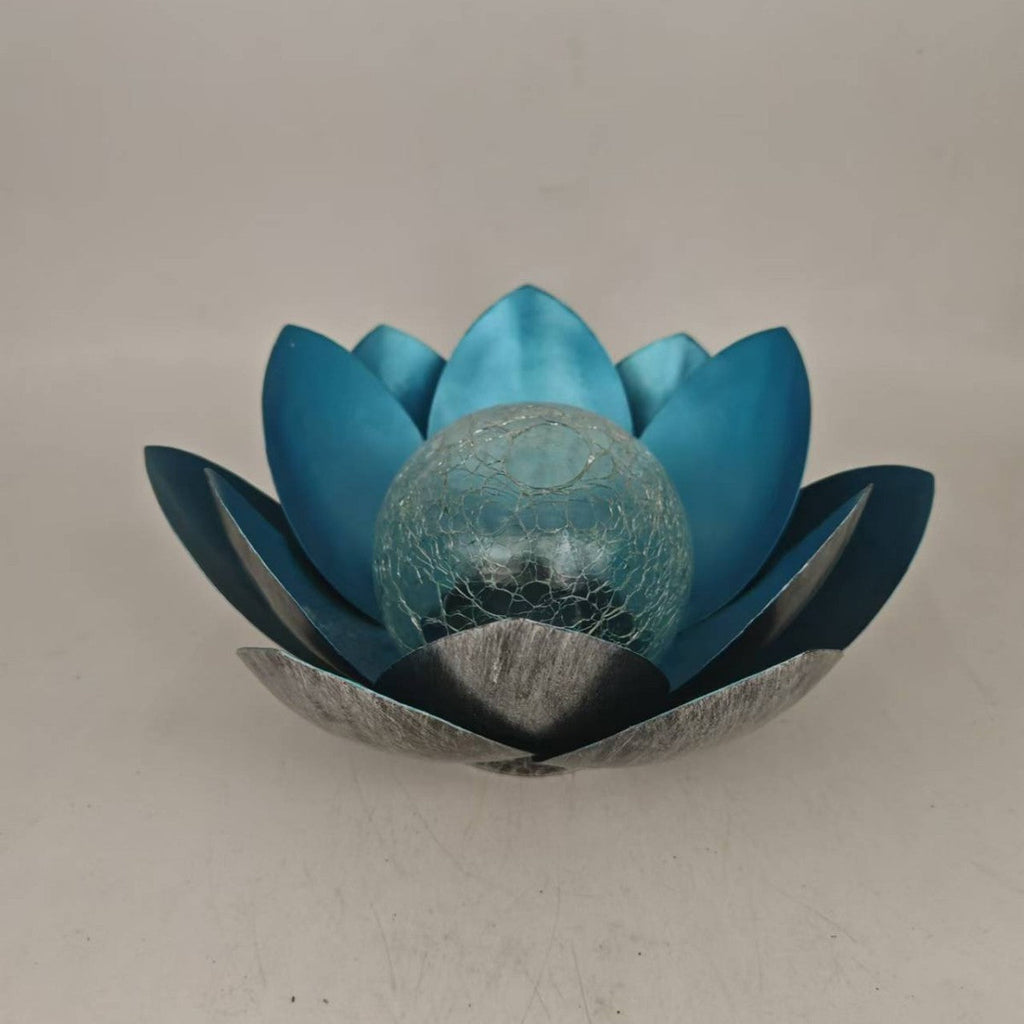 Solar Lotus Garden Light – Iron & Glass Crackle Ball Outdoor Landscape Lamp