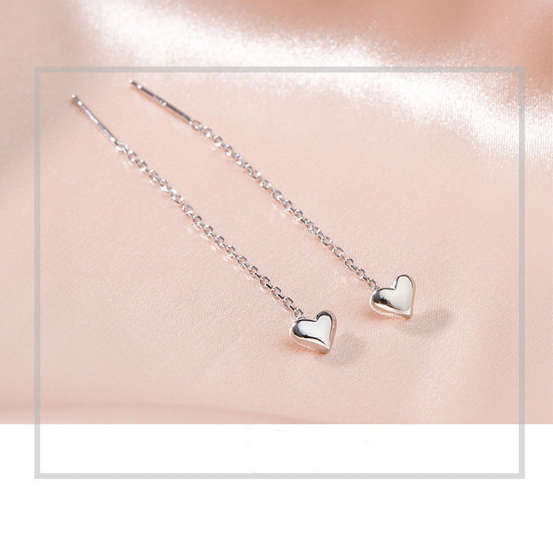 Silver Needle Heart Earrings – Korean Light Luxury Jewelry for Women