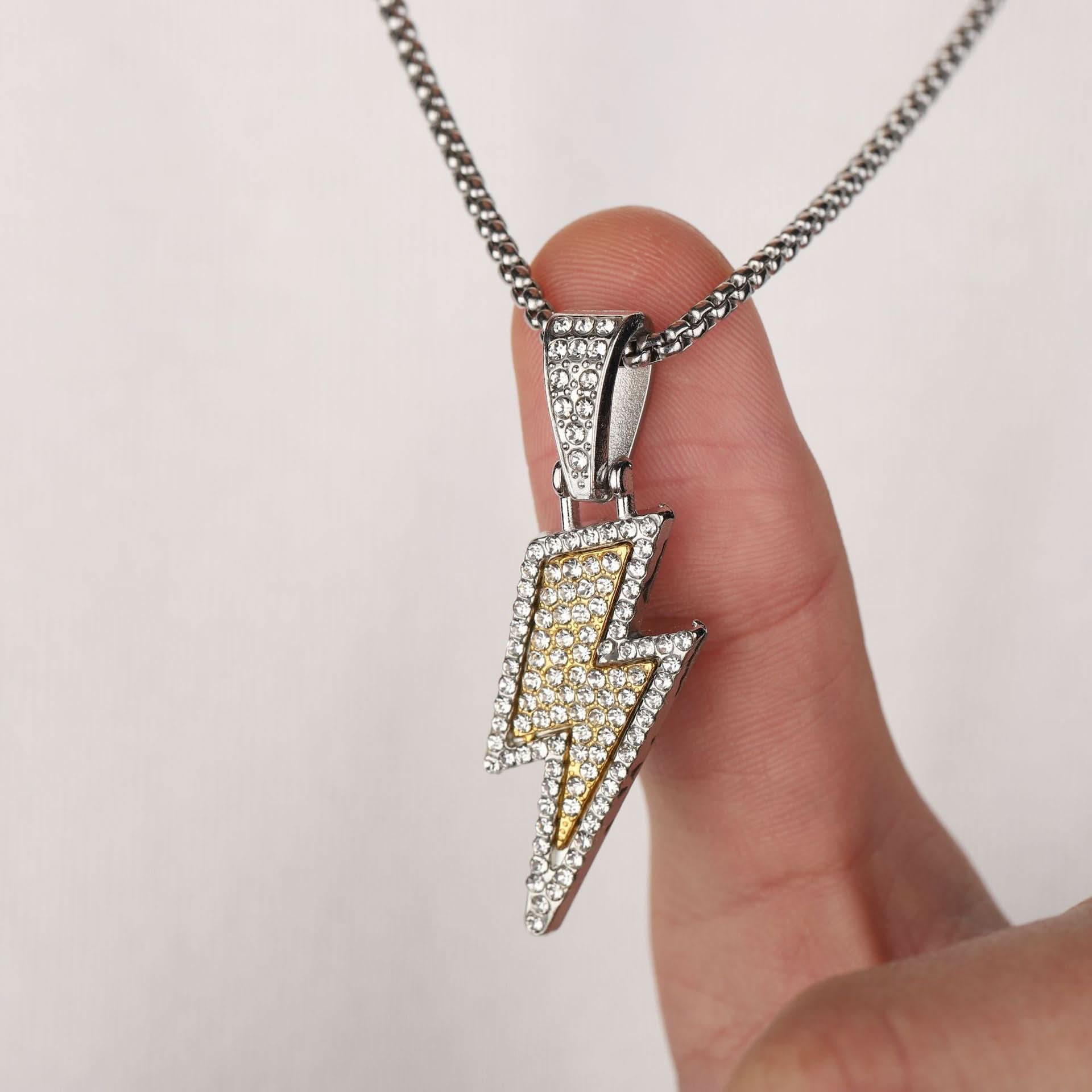 Men’s Hip-Hop Lightning Necklace – Diamond-Studded Chain