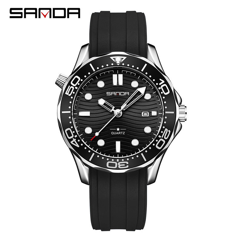 SANDA Men’s Silicone Quartz Watch – Casual Analog Wristwatch with Calendar & Luminous Display