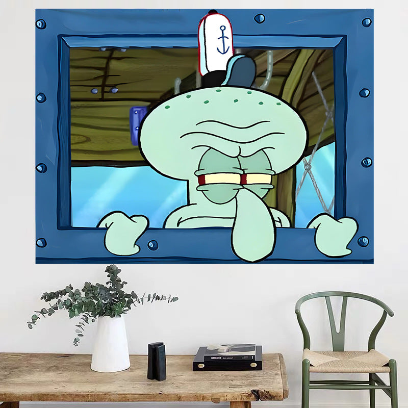 Cartoon Squidward Wall Tapestry – Plush Hanging Decor for Bedroom & Dorm