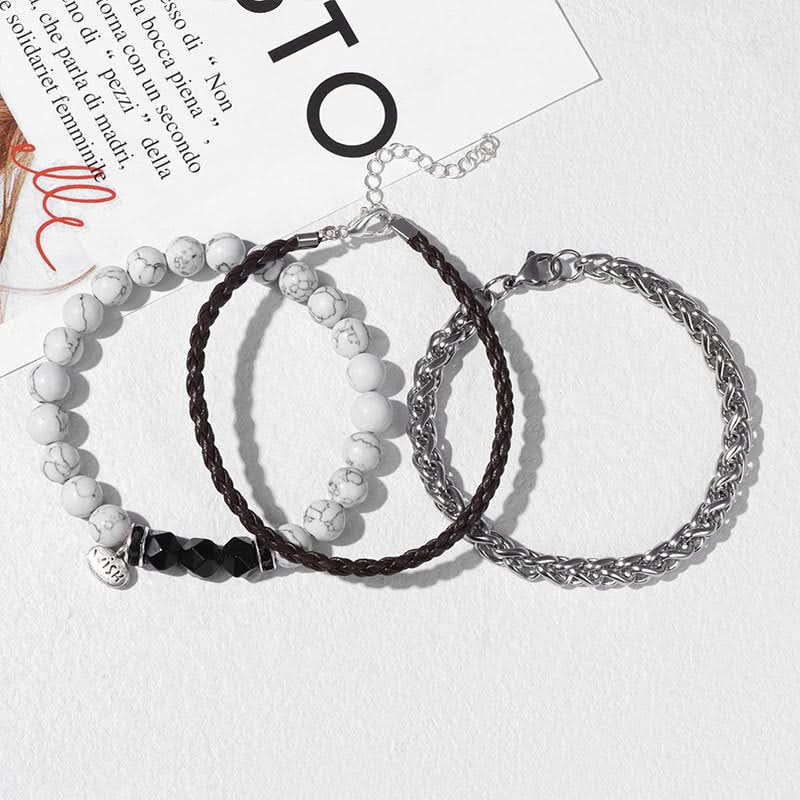 Men’s Retro 3-Piece Bracelet Set – Stylish Layered Design