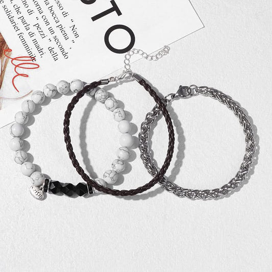 Men’s Retro 3-Piece Bracelet Set – Stylish Layered Design
