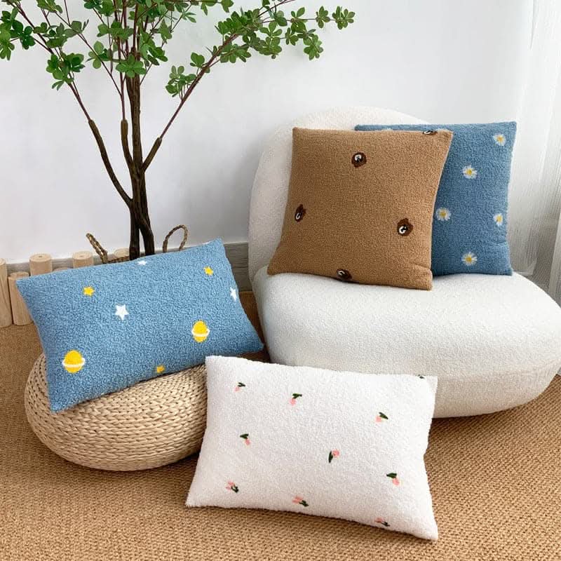 Teddy Velvet Embroidered Pillowcase - Modern Plush Cushion Cover