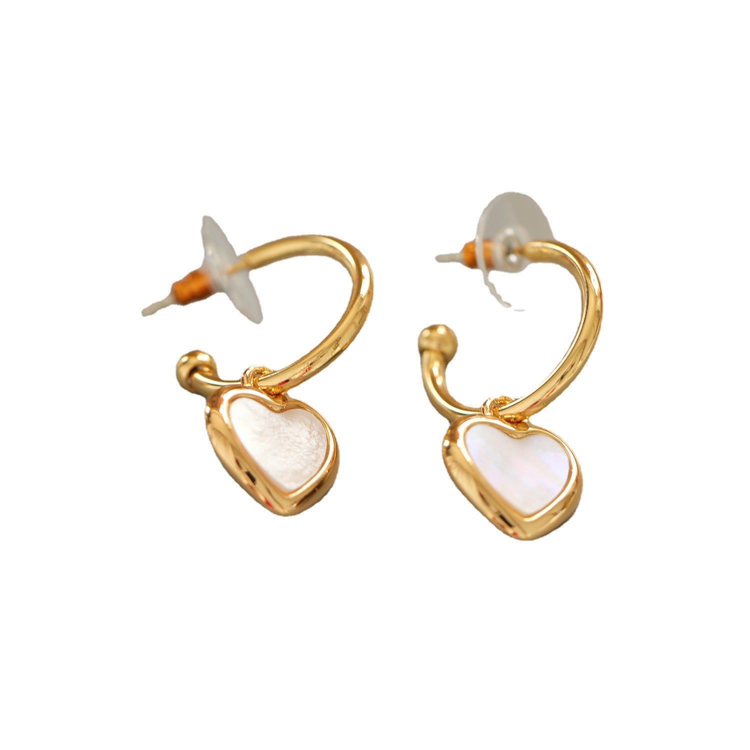 Mother-of-Pearl Heart Earrings – French Retro Brass Jewelry