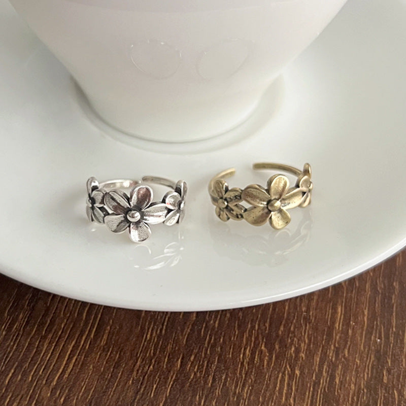 Vintage Flower Open Ring for Women – Adjustable Silver & Gold Retro Statement Jewelry