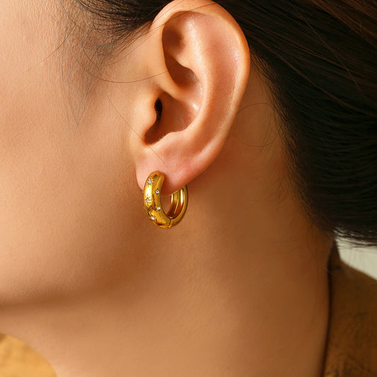 Gold Hoop Star Earrings – Titanium Steel Geometric Statement Jewelry