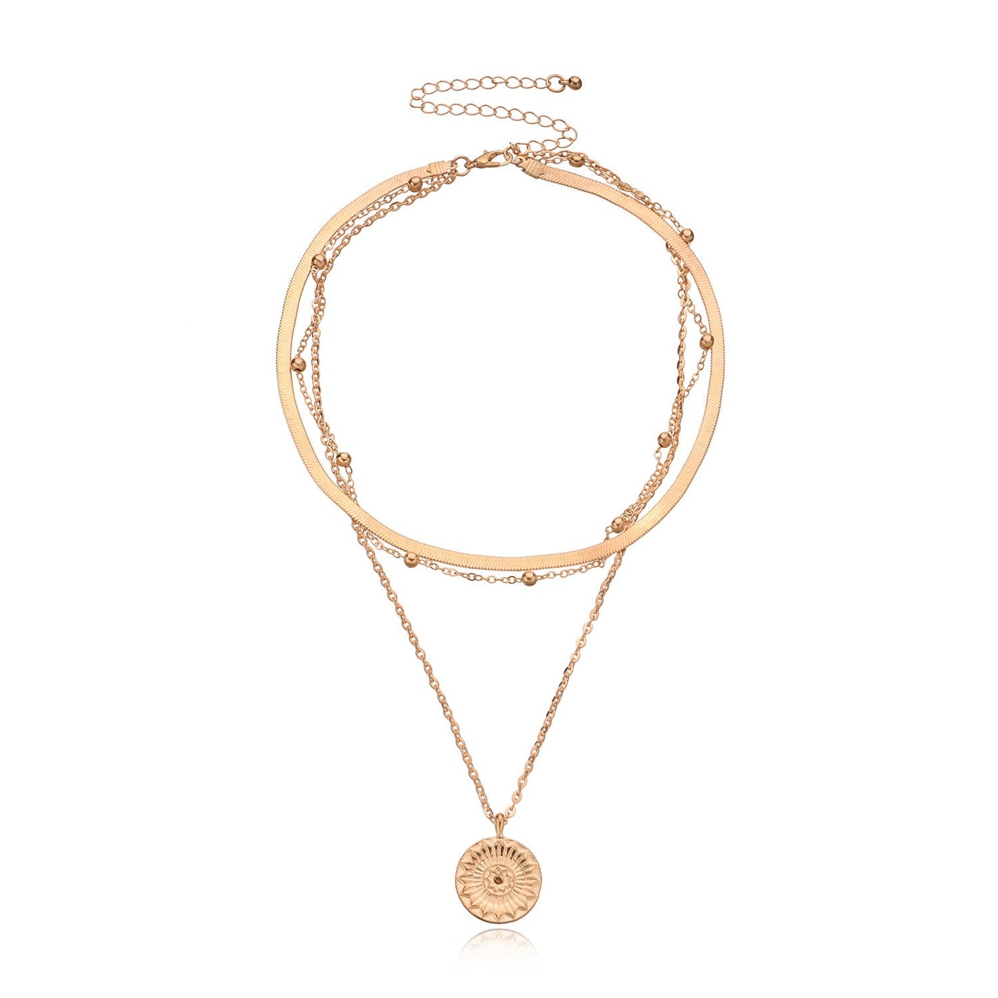 Round Pendant Layered Chain Necklace for Women – Elegant Punk Statement Jewelry