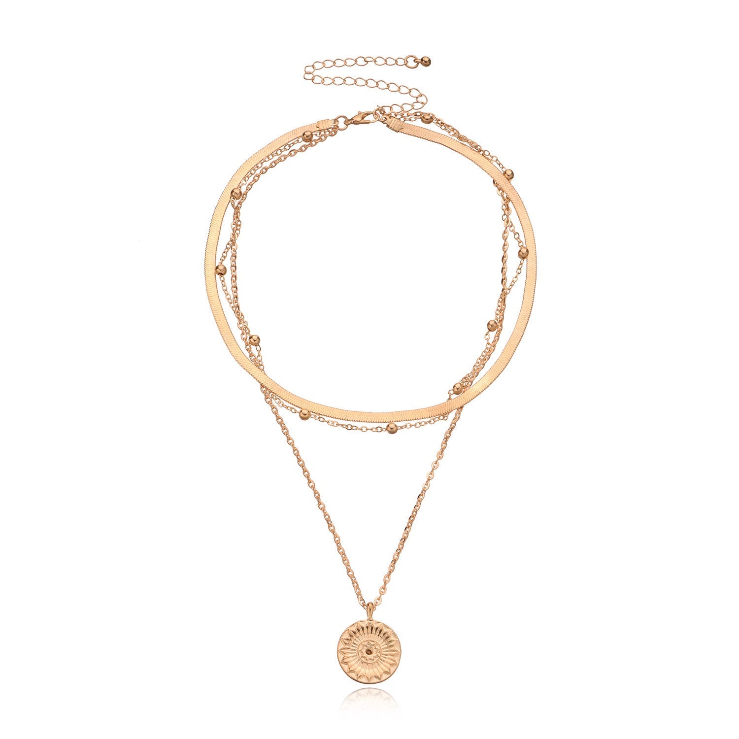 Round Pendant Layered Chain Necklace for Women – Elegant Punk Statement Jewelry