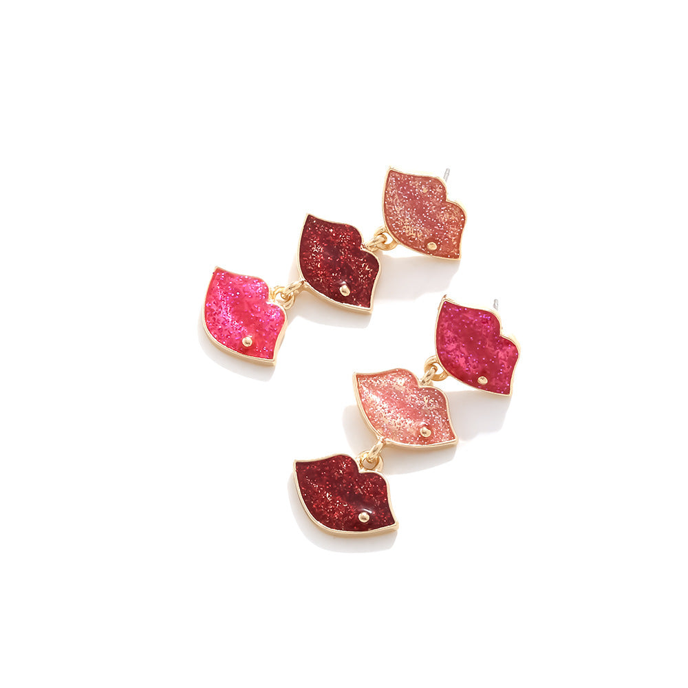 Red Lip Pendant Earrings – Asymmetrical Oil Drip Fashion Jewelry for Women