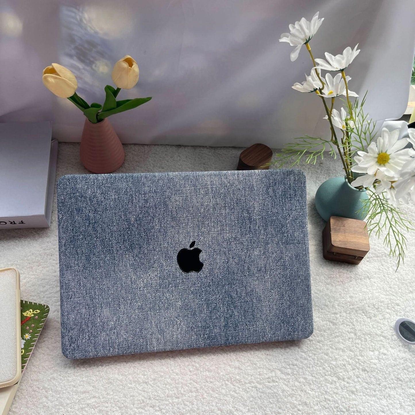MacBook Air/Pro Protective Case – PU Leather, Blue Denim
