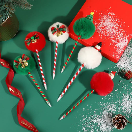 Pack of 2 Christmas Snowman Ballpoint Pens – Cute Plush Gift Stationery
