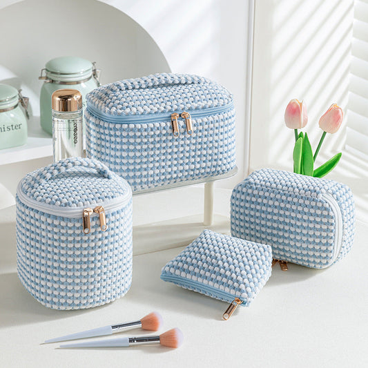 Velvet Cosmetic Bag Set – 4-Piece Travel Makeup Organizer for Women