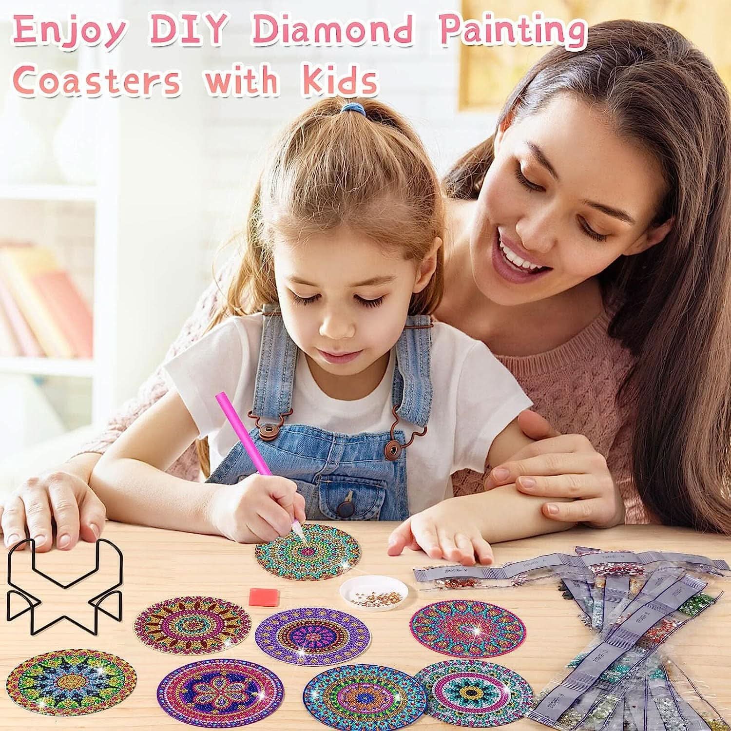 8-Piece DIY Diamond Painting Coasters - Mandala Blue & White Porcelain Design