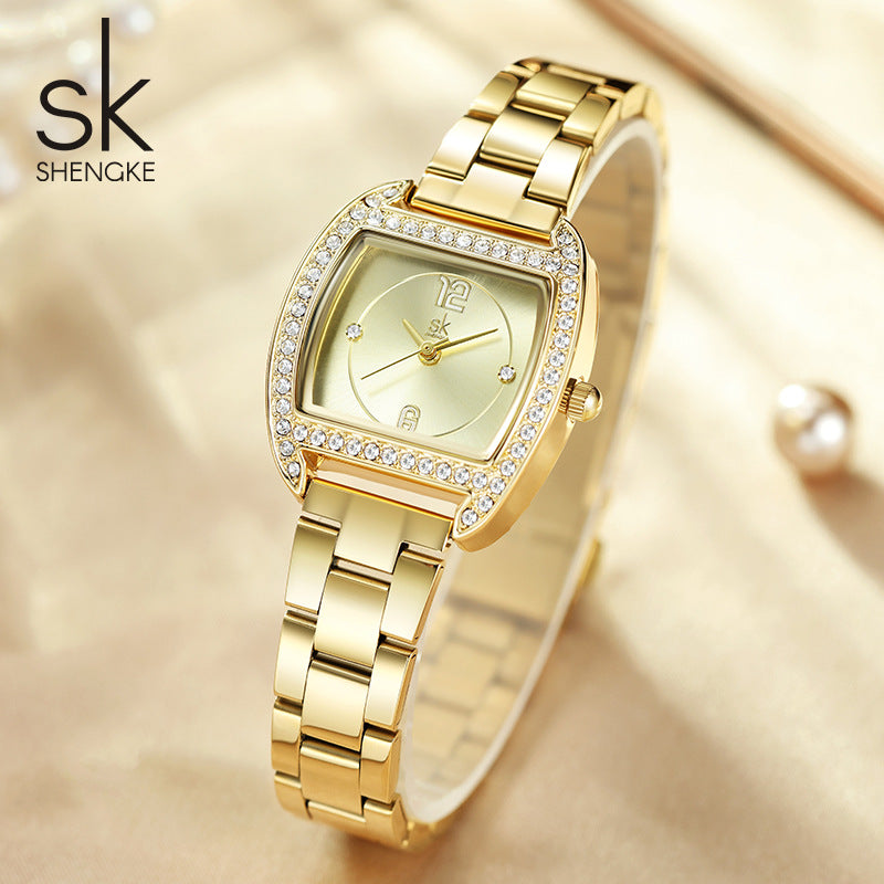 SK Women’s Square Quartz Watch – Stainless Steel Strap, Waterproof Fashion Wristwatch