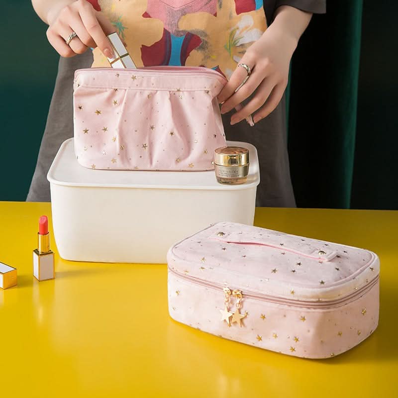 Velvet Makeup & Toiletry Bag - Portable Cosmetics Storage