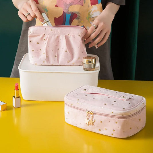 Velvet Makeup & Toiletry Bag - Portable Cosmetics Storage