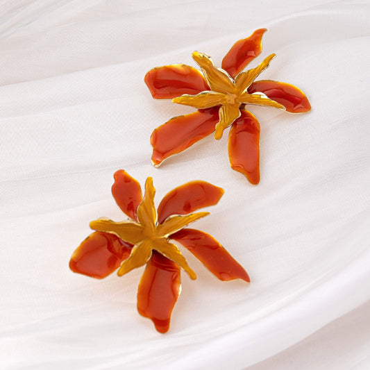 Enamel Flower Earrings for Women – Alloy Retro French Statement Jewelry