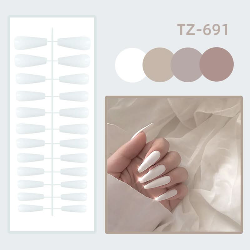 Long Ballet Shiny Trapezoidal Nail Stickers – 24-Piece Solid Color Set