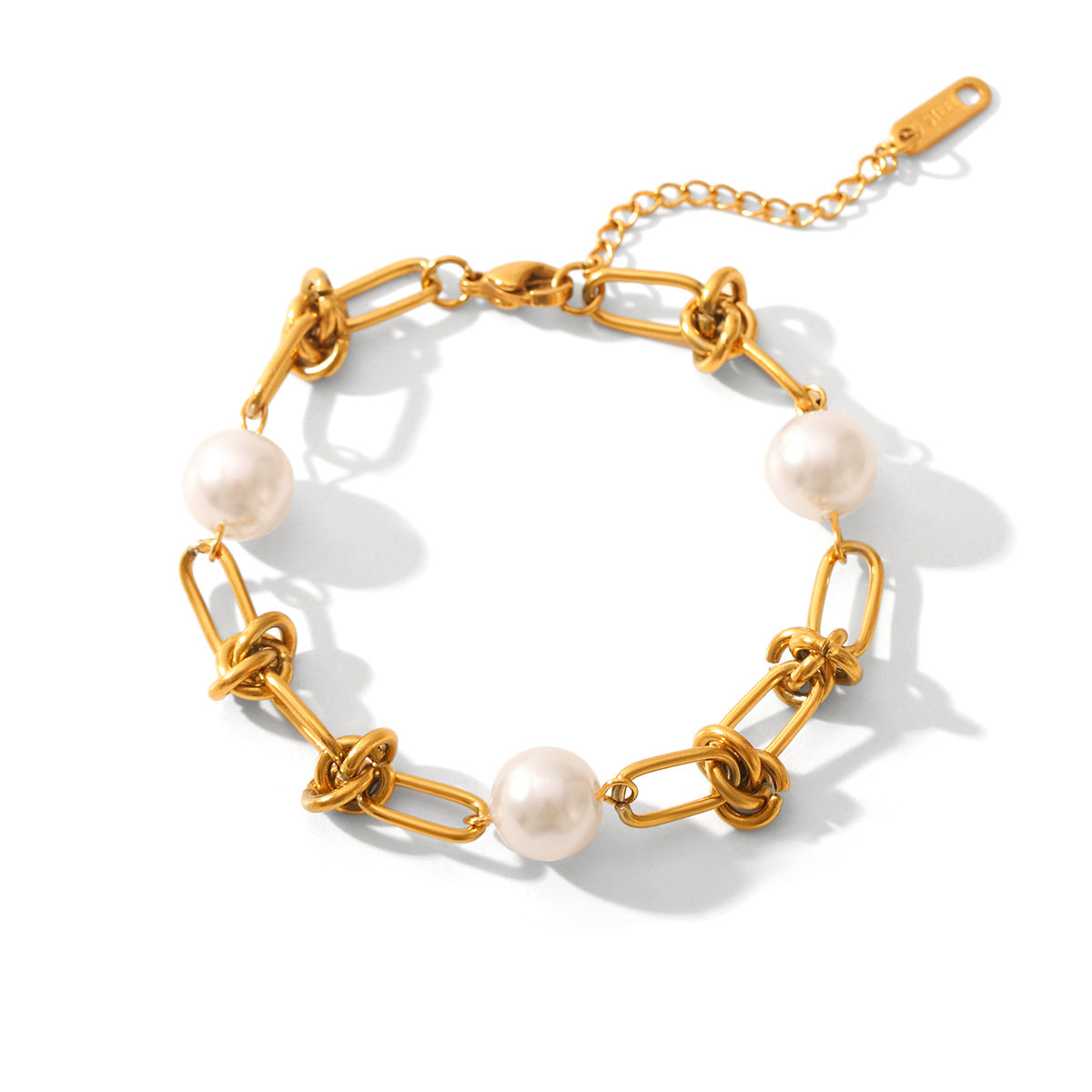 Elegant Pearl Chain Bracelet Set for Women – Gold Stainless Steel (Pack of 3)