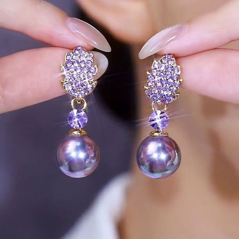 Fairy Style Leaf Pearl Earrings for Women – Luxury Crystal Jewelry