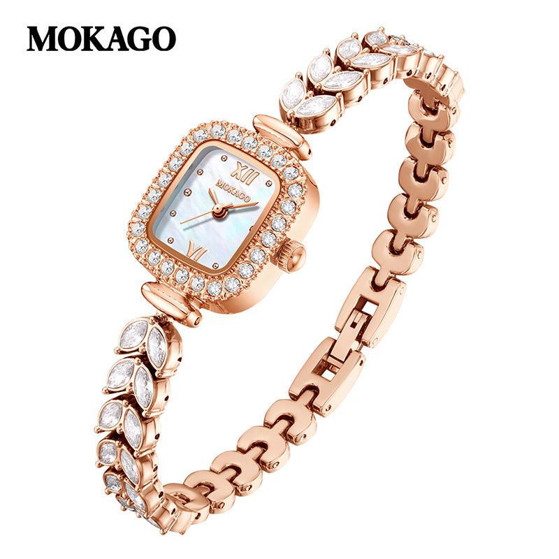 Mokago Luxury Women’s Diamond Square Watch – Elegant Waterproof Bracelet Watch