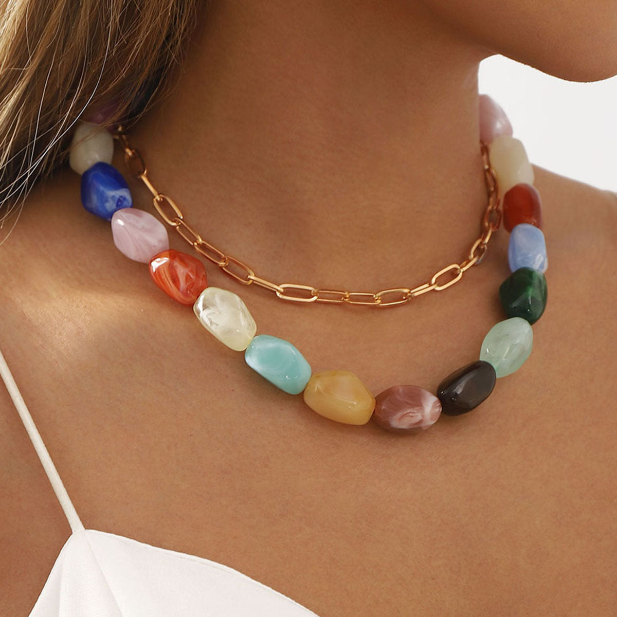 Colorful Dopamine Beaded Choker Necklace for Women – Trendy Resin Jewelry