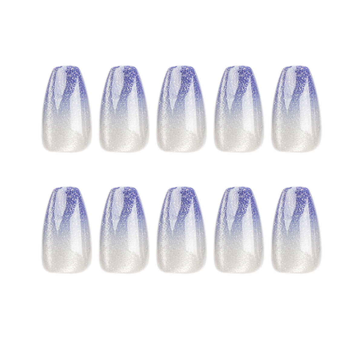 Blue Glitter Gradient Press-On Nails – Medium Coffin Shape, Glossy Finish, Glue-On