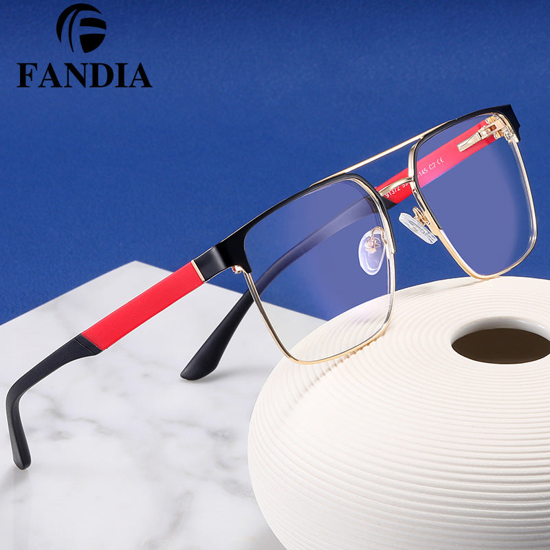 Men’s Metal Frame Anti-Blue Light Myopia Glasses – UV400 Flat Mirror Eyewear