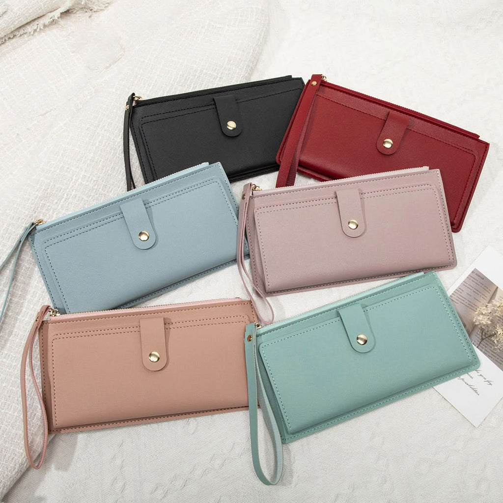 Women's Korean Style Long Wallet – Multi-Card Slot, Zipper & Buckle Closure