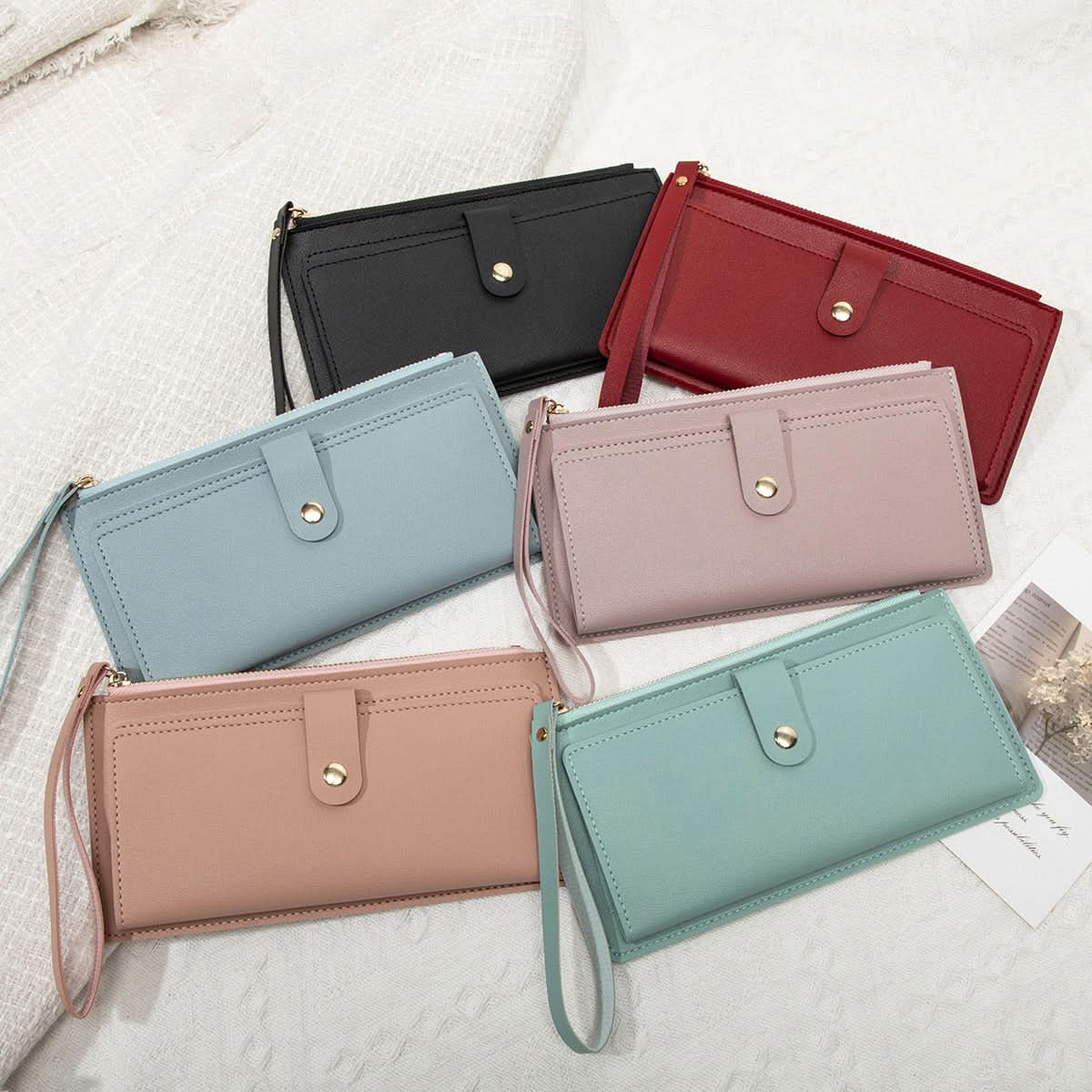Women's Korean Style Long Wallet – Multi-Card Slot, Zipper & Buckle Closure